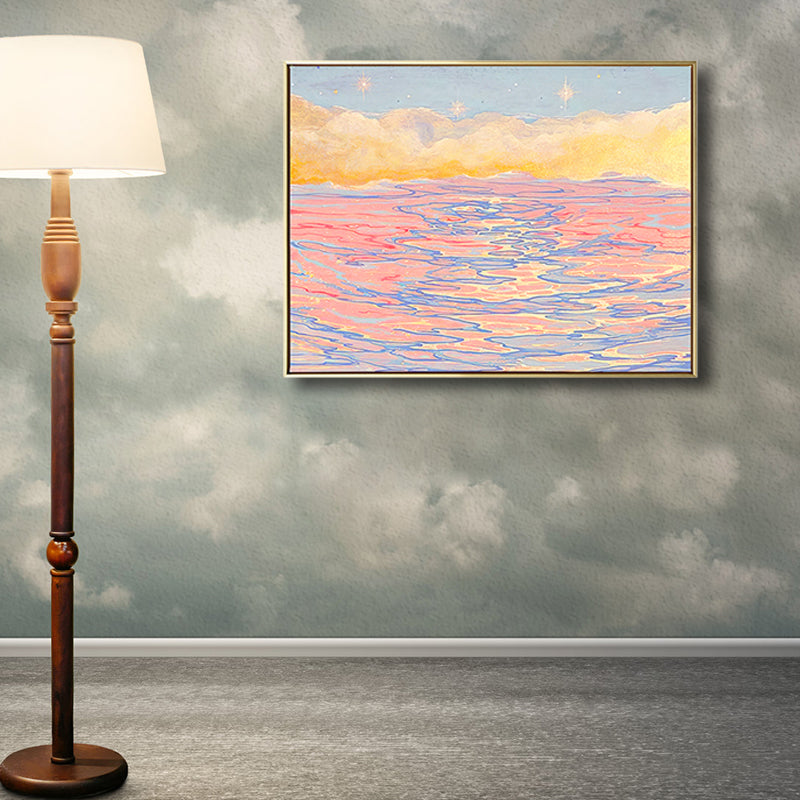 Vivolux | Seascape mit Sonnenuntergangs-Glow Malerei in Pink Impressionismus Leinwand Wandkunst für das Wohnzimmer