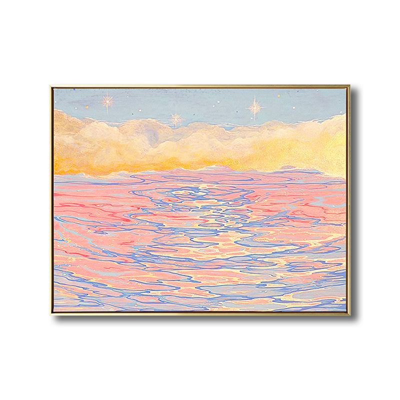 Vivolux | Seascape mit Sonnenuntergangs-Glow Malerei in Pink Impressionismus Leinwand Wandkunst für das Wohnzimmer