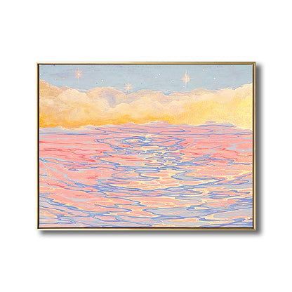Vivolux | Seascape mit Sonnenuntergangs-Glow Malerei in Pink Impressionismus Leinwand Wandkunst für das Wohnzimmer