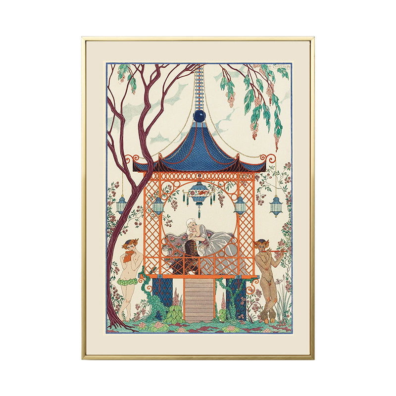 Vivolux | Asiatische Malerei Druck Pavilion Leinwand Kunst Pastell Familienzimmer Wanddekoration, Texturiert