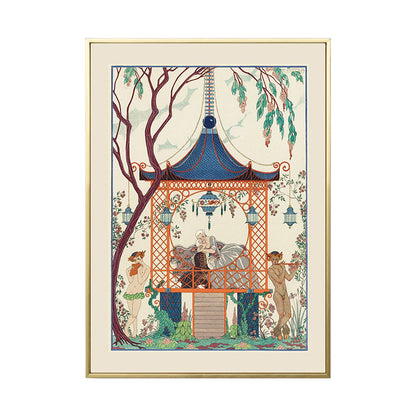 Vivolux | Asiatische Malerei Druck Pavilion Leinwand Kunst Pastell Familienzimmer Wanddekoration, Texturiert