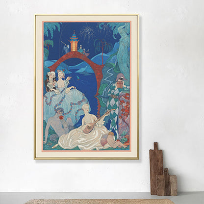 Vivolux | Asiatische Malerei Druck Pavilion Leinwand Kunst Pastell Familienzimmer Wanddekoration, Texturiert