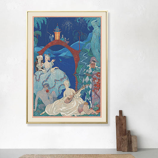 Vivolux | Asiatische Malerei Druck Pavilion Leinwand Kunst Pastell Familienzimmer Wanddekoration, Texturiert