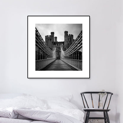 Vivolux | Graues Foto-Druck-Brücke-Leinwand-Western-Architektur-modernes-texturiertes-Wandkunst für zu Hause