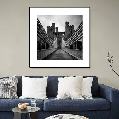 Vivolux | Graues Foto-Druck-Brücke-Leinwand-Western-Architektur-modernes-texturiertes-Wandkunst für zu Hause