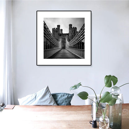 Vivolux | Graues Foto-Druck-Brücke-Leinwand-Western-Architektur-modernes-texturiertes-Wandkunst für zu Hause