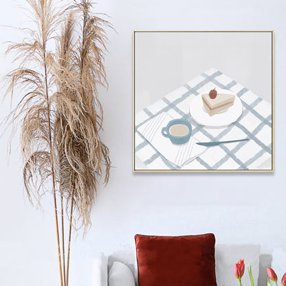 Vivolux | Blaue Kuchen- und Getränkewanddekoration Lebensmittel Nordeuropäischer Stil Texturierte Leinwand Wandkunst für das Spielzimmer