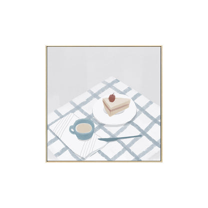 Vivolux | Blaue Kuchen- und Getränkewanddekoration Lebensmittel Nordeuropäischer Stil Texturierte Leinwand Wandkunst für das Spielzimmer