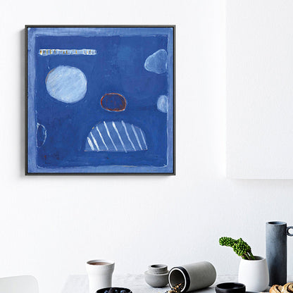 Vivolux | Blaue geometrische Leinwand Wandkunst abstrakte minimalistische strukturierte Wanddekoration für den Raum