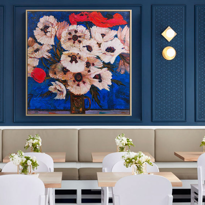 Vivolux | Blühende Blumenvasen-Leinwandkunst Impressionismus Texturiertes Gemälde in dunkler Farbe für den Raum