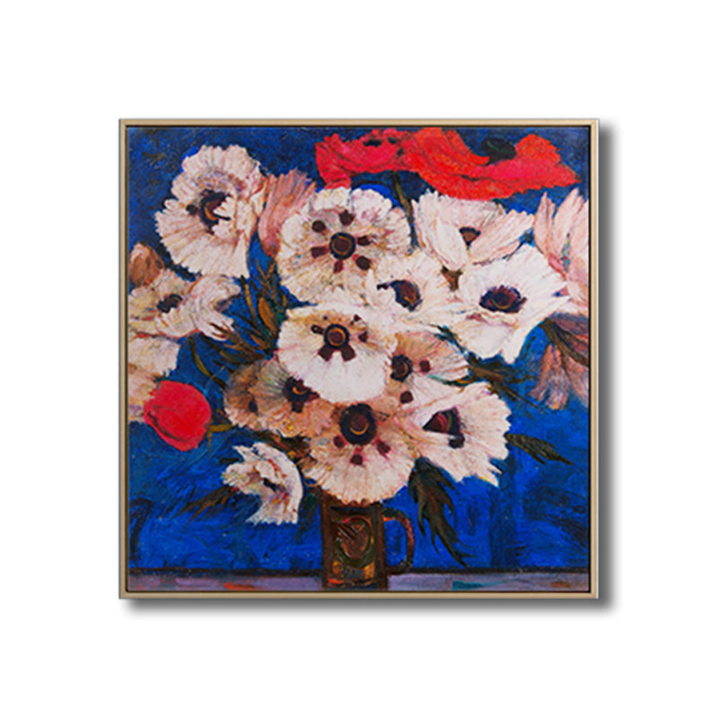 Vivolux | Blühende Blumenvasen-Leinwandkunst Impressionismus Texturiertes Gemälde in dunkler Farbe für den Raum