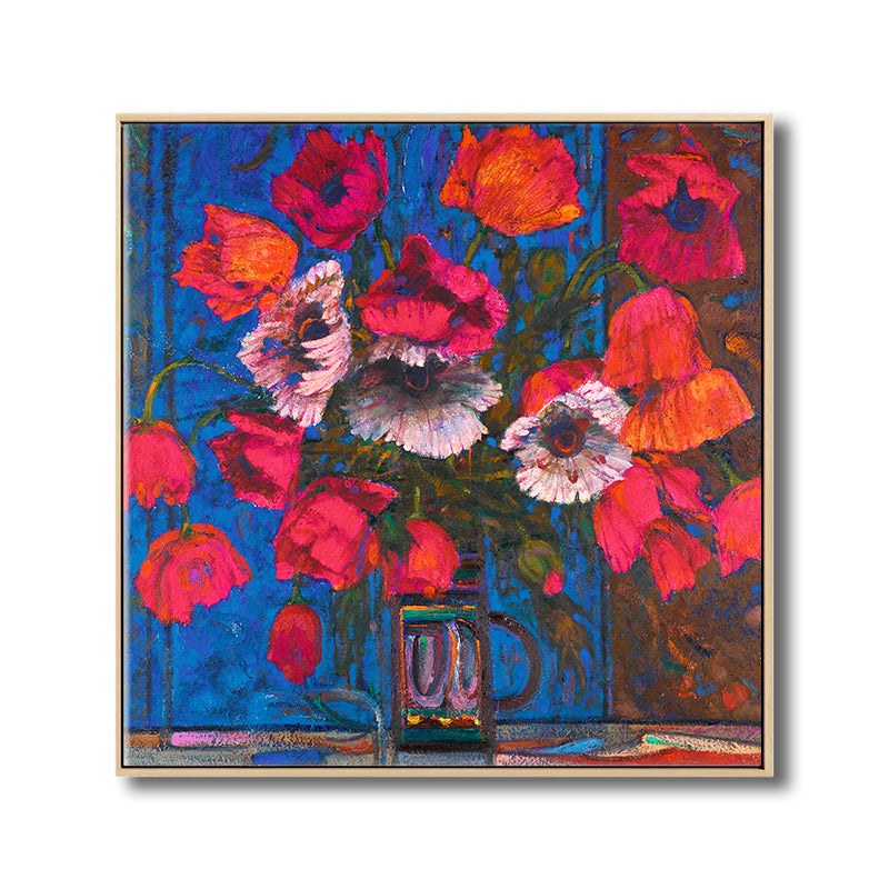Vivolux | Blühende Blumenvasen-Leinwandkunst Impressionismus Texturiertes Gemälde in dunkler Farbe für den Raum