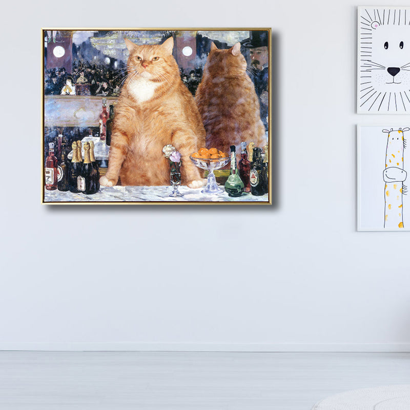 Vivolux | Illustration Dicke Katze Wandkunst Druck Sanfte Farbe Modernes Wanddekor für Esszimmer