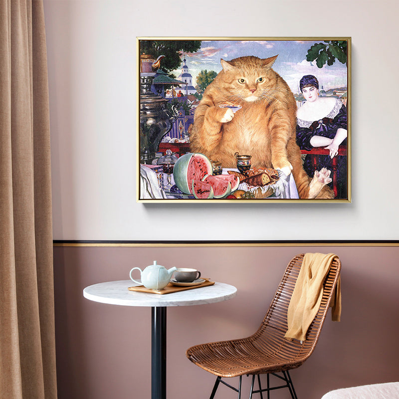 Vivolux | Illustration Dicke Katze Wandkunst Druck Sanfte Farbe Modernes Wanddekor für Esszimmer