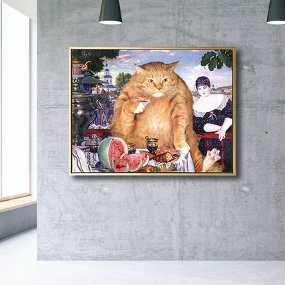 Vivolux | Illustration Dicke Katze Wandkunst Druck Sanfte Farbe Modernes Wanddekor für Esszimmer