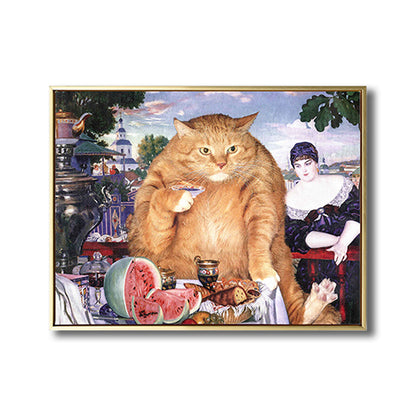 Vivolux | Illustration Dicke Katze Wandkunst Druck Sanfte Farbe Modernes Wanddekor für Esszimmer