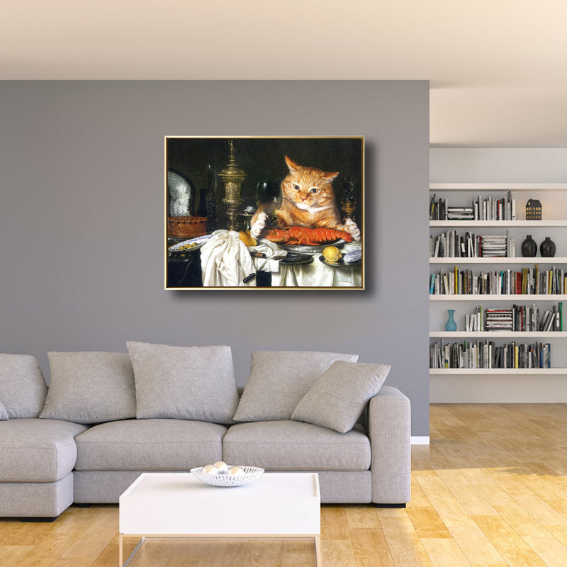Vivolux | Illustration Dicke Katze Wandkunst Druck Sanfte Farbe Modernes Wanddekor für Esszimmer