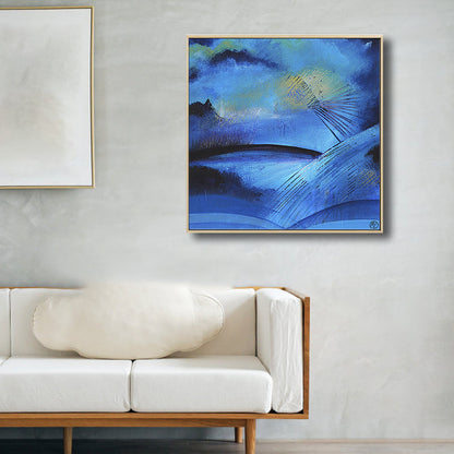 Vivolux | Dunkle Nacht See Szene Malerei Abstrakt Traditionelle Texturierte Leinwand Kunst für Zuhause