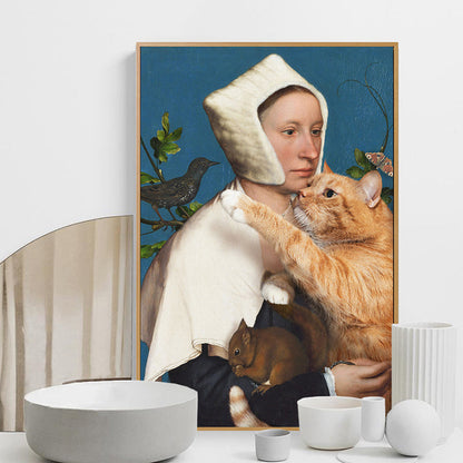 Vivolux | Nun und Cat Wandkunst Brauner Zeitgenössischer Leinwanddruck für das Esszimmer, Verschiedene Größen