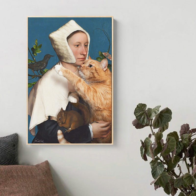 Vivolux | Nun und Cat Wandkunst Brauner Zeitgenössischer Leinwanddruck für das Esszimmer, Verschiedene Größen