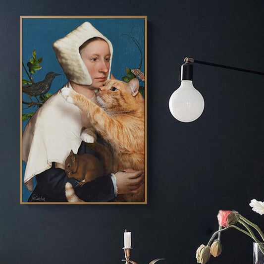 Vivolux | Nun und Cat Wandkunst Brauner Zeitgenössischer Leinwanddruck für das Esszimmer, Verschiedene Größen