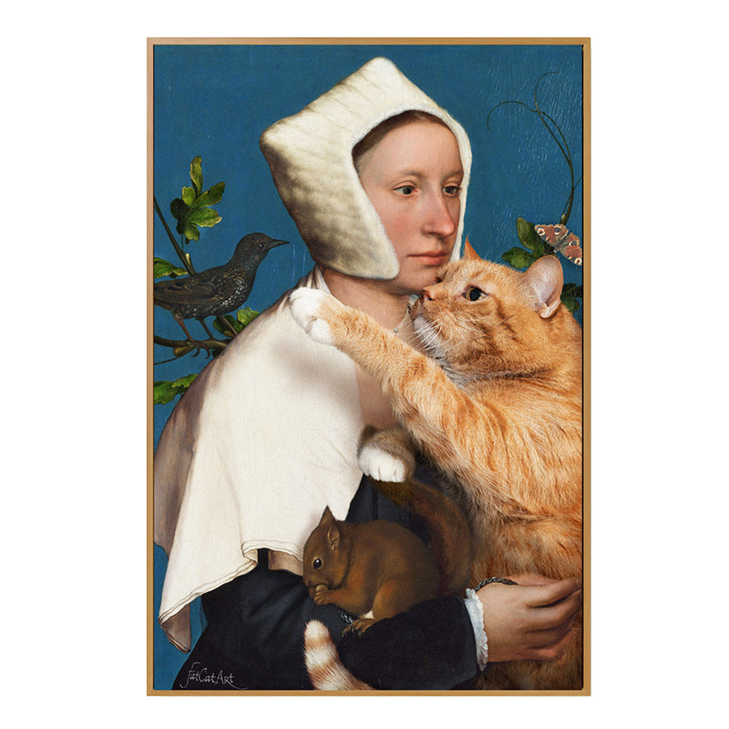 Vivolux | Nun und Cat Wandkunst Brauner Zeitgenössischer Leinwanddruck für das Esszimmer, Verschiedene Größen