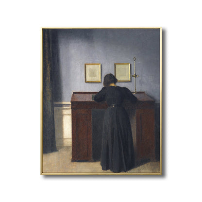 Vivolux | Renaissance Leinwanddruck Dunkelfarbige Malerei Rücken der Frau Wandkunst für Wohnzimmer