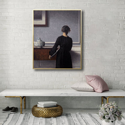 Vivolux | Renaissance Leinwanddruck Dunkelfarbige Malerei Rücken der Frau Wandkunst für Wohnzimmer