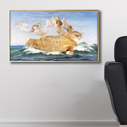 Vivolux | Fat Cat und Angels Canvas Kinderstil Spoof Tier Wandkunst Druck in Gelb und Blau