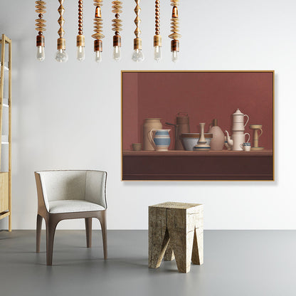 Vivolux | Dunkel colorierte Töpferwaren Leinwand Kunst Stillleben Vintage texturiertes Gemälde für das Esszimmer