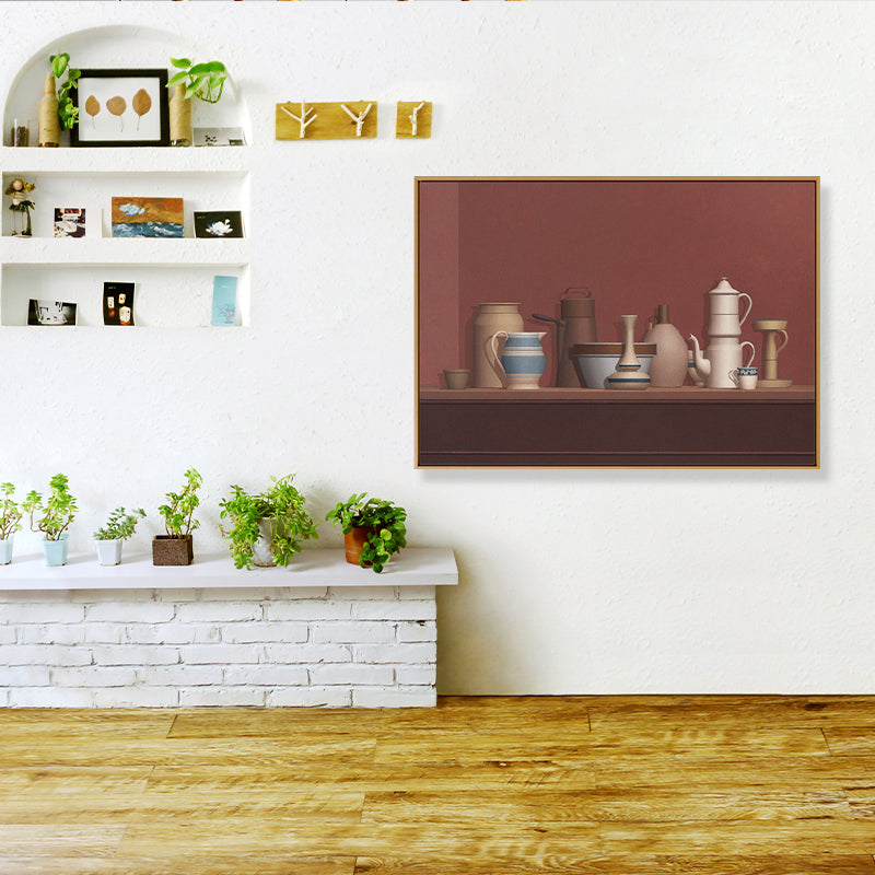 Vivolux | Dunkel colorierte Töpferwaren Leinwand Kunst Stillleben Vintage texturiertes Gemälde für das Esszimmer