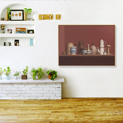 Vivolux | Dunkel colorierte Töpferwaren Leinwand Kunst Stillleben Vintage texturiertes Gemälde für das Esszimmer