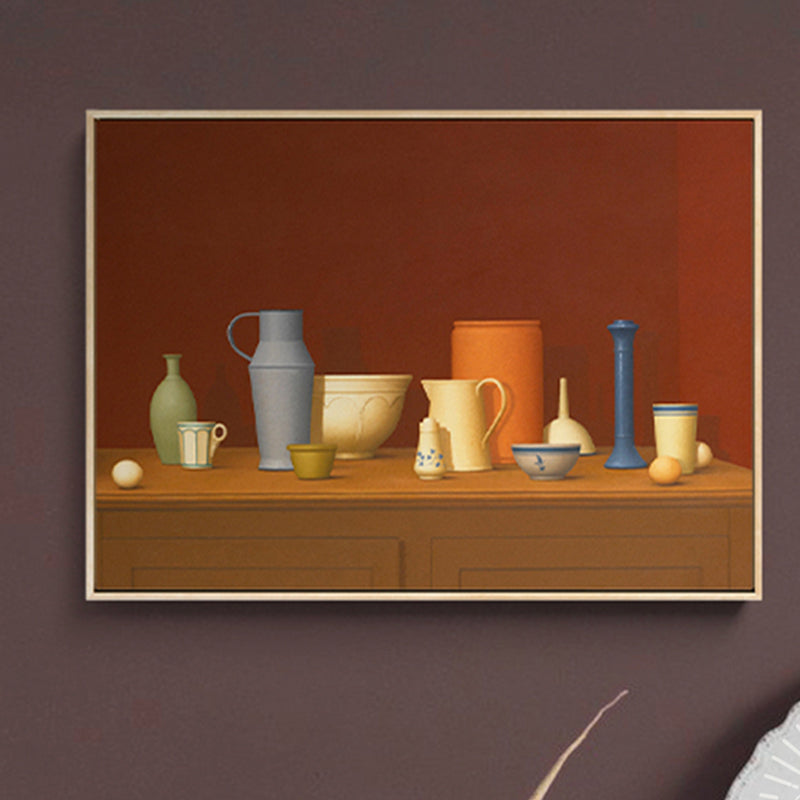 Vivolux | Dunkel colorierte Töpferwaren Leinwand Kunst Stillleben Vintage texturiertes Gemälde für das Esszimmer