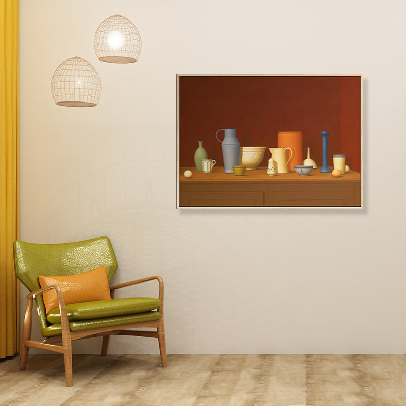 Vivolux | Dunkel colorierte Töpferwaren Leinwand Kunst Stillleben Vintage texturiertes Gemälde für das Esszimmer