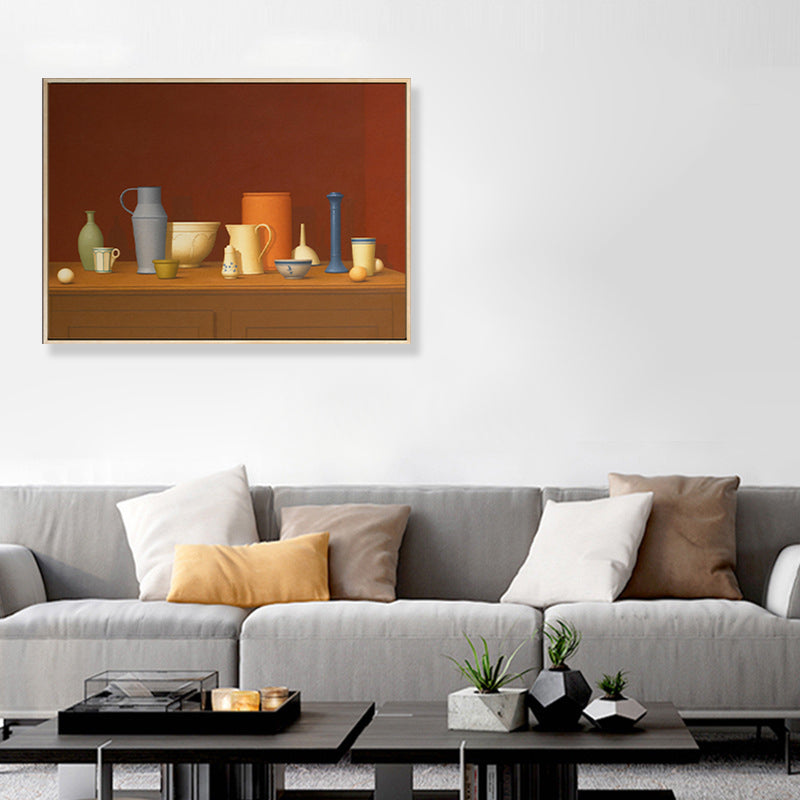 Vivolux | Dunkel colorierte Töpferwaren Leinwand Kunst Stillleben Vintage texturiertes Gemälde für das Esszimmer