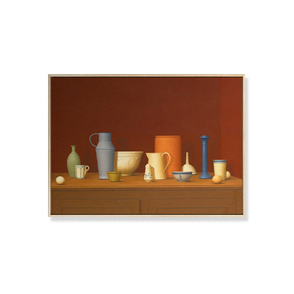Vivolux | Dunkel colorierte Töpferwaren Leinwand Kunst Stillleben Vintage texturiertes Gemälde für das Esszimmer