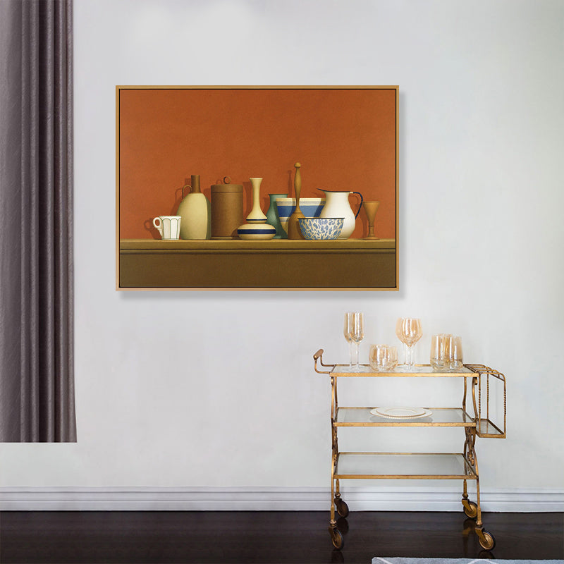 Vivolux | Dunkel colorierte Töpferwaren Leinwand Kunst Stillleben Vintage texturiertes Gemälde für das Esszimmer