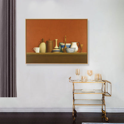 Vivolux | Dunkel colorierte Töpferwaren Leinwand Kunst Stillleben Vintage texturiertes Gemälde für das Esszimmer