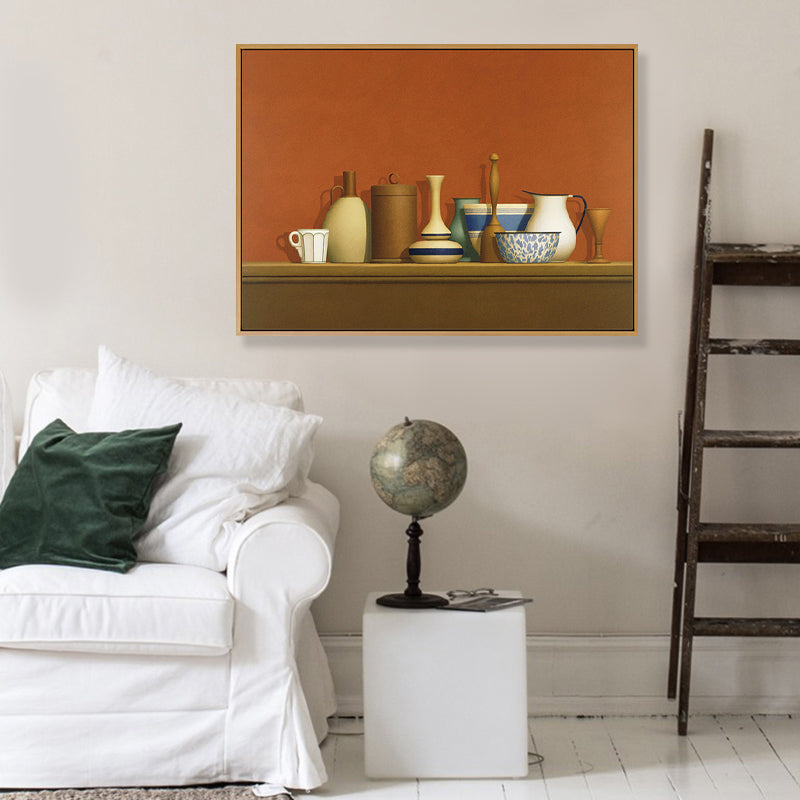 Vivolux | Dunkel colorierte Töpferwaren Leinwand Kunst Stillleben Vintage texturiertes Gemälde für das Esszimmer