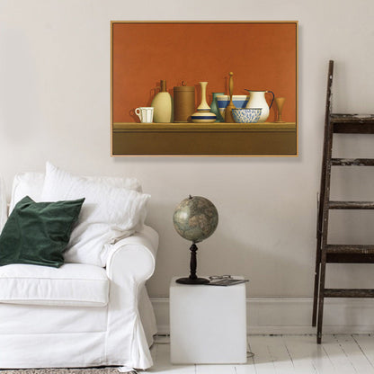 Vivolux | Dunkel colorierte Töpferwaren Leinwand Kunst Stillleben Vintage texturiertes Gemälde für das Esszimmer