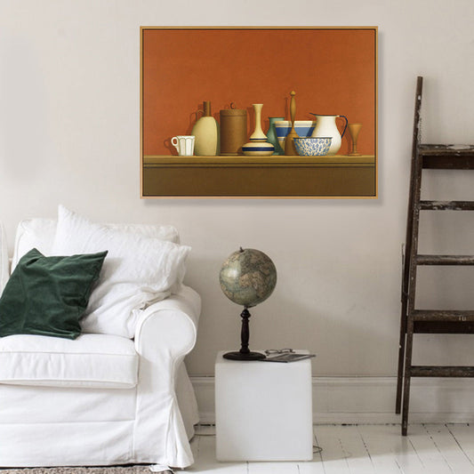 Vivolux | Dunkel colorierte Töpferwaren Leinwand Kunst Stillleben Vintage texturiertes Gemälde für das Esszimmer