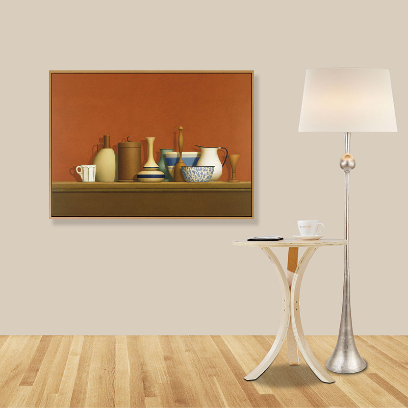 Vivolux | Dunkel colorierte Töpferwaren Leinwand Kunst Stillleben Vintage texturiertes Gemälde für das Esszimmer