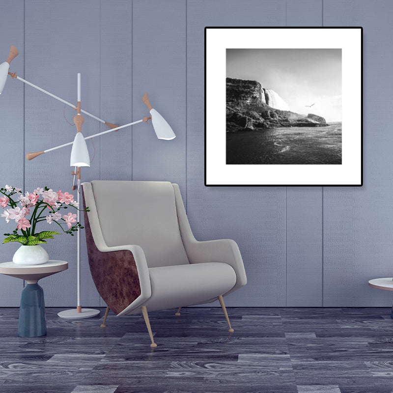 Vivolux | Texturiertes Brückenwandkunst-Dekor Modern Nostalgische Landschaft Leinwanddruck in dunkler Farbe