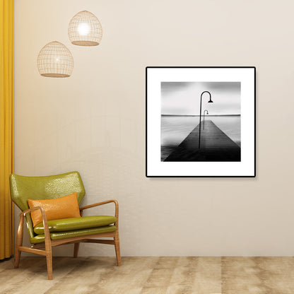 Vivolux | Texturiertes Brückenwandkunst-Dekor Modern Nostalgische Landschaft Leinwanddruck in dunkler Farbe