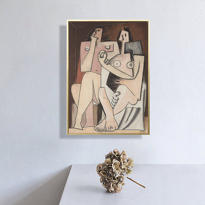 Vivolux | Kubismus Picasso Stil Figur Gemälde Brauner Texturierter Leinwand Wandkunst für Wohnzimmer