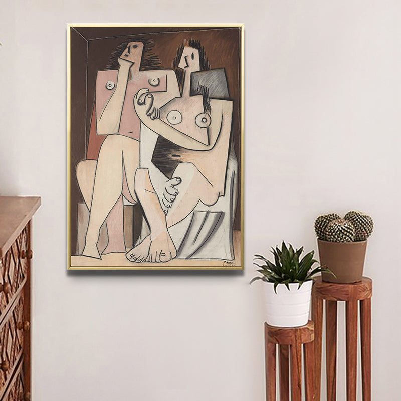 Vivolux | Kubismus Picasso Stil Figur Gemälde Brauner Texturierter Leinwand Wandkunst für Wohnzimmer