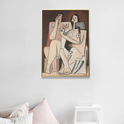 Vivolux | Kubismus Picasso Stil Figur Gemälde Brauner Texturierter Leinwand Wandkunst für Wohnzimmer