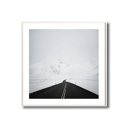 Vivolux | Road to Snow Mountain Canvas Schwarz und Weiß Zeitgenössische Wandkunst Druck für Raum