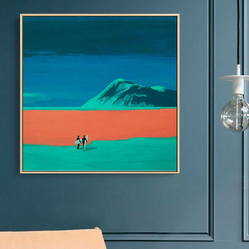 Vivolux | Blaue Landschaft Leinwanddruck Go Surfing Pop Art Texturierte Wanddekoration für die Wohnrauminnenausstattung