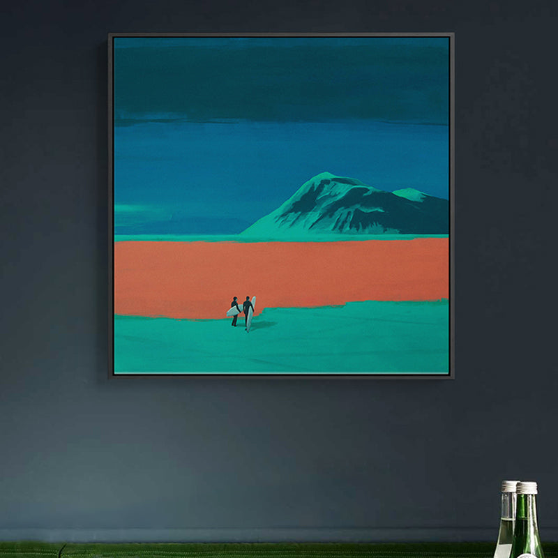 Vivolux | Blaue Landschaft Leinwanddruck Go Surfing Pop Art Texturierte Wanddekoration für die Wohnrauminnenausstattung